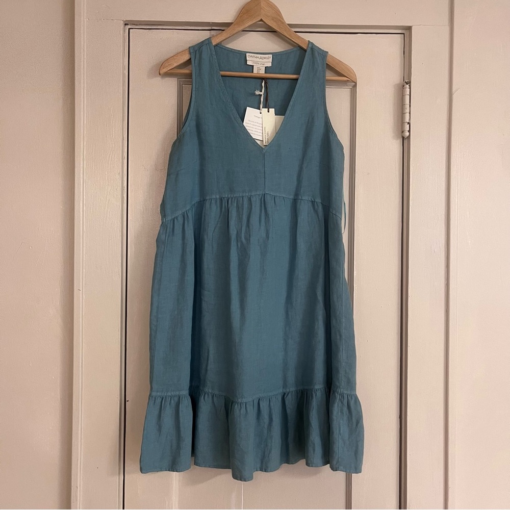 V-Neck 100% Linen Shift Dress